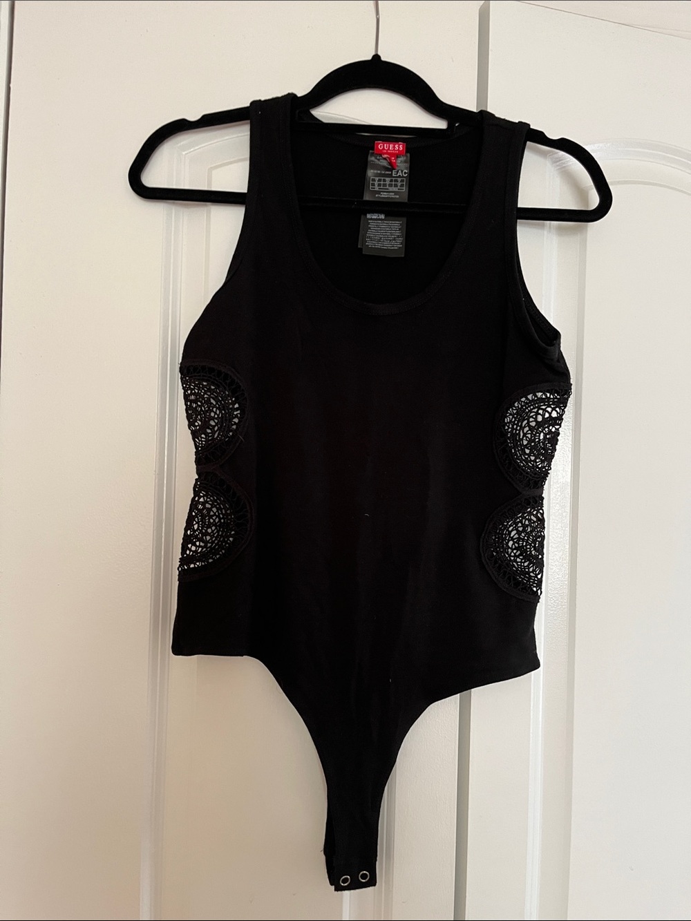 Guess Black Crochet-Panel Sleeveless Bodysuit